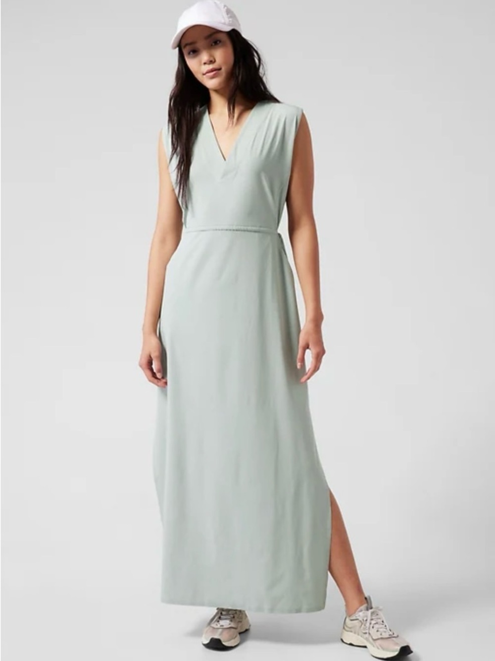 Athleta Marlow Maxi Sleeveless Coastal Grey V-Neck Athleisure Long Maxi Dress - Picture 2 of 11